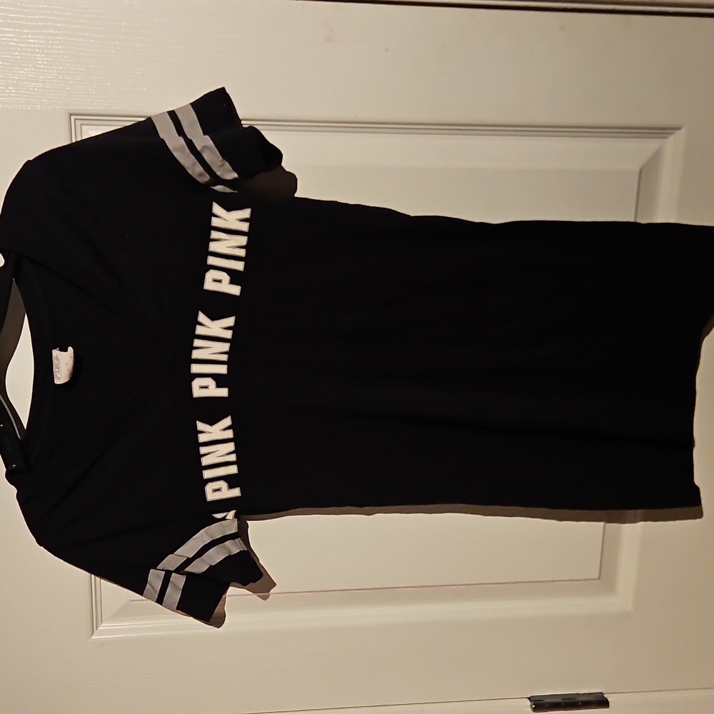 Victoria  Secret Black Short Sleeve Shirt with Grey Stripes